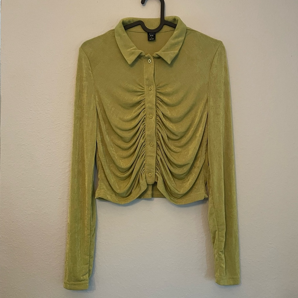 SHEIN Pea Green Long Sleeved Collared Top